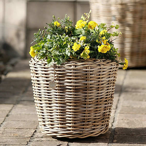 Pflanzkübel Outdoor-Rattan, groß, ca. 49x45x45 cm