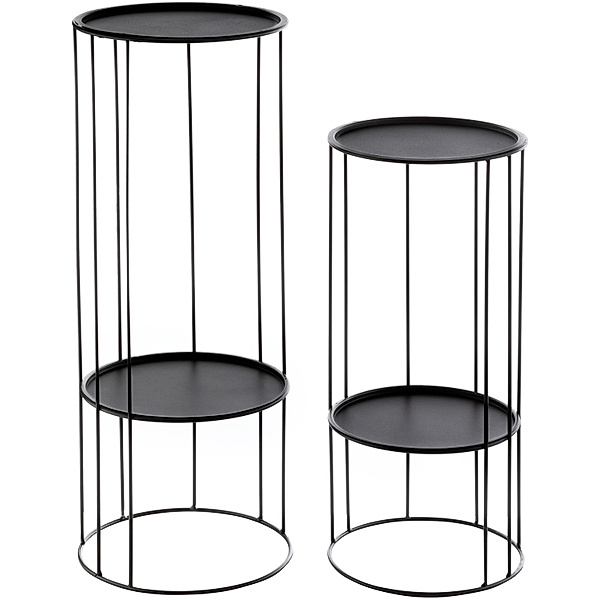 Pflanzsäulen-Set aus Metall in schwarz, 2-tlg.