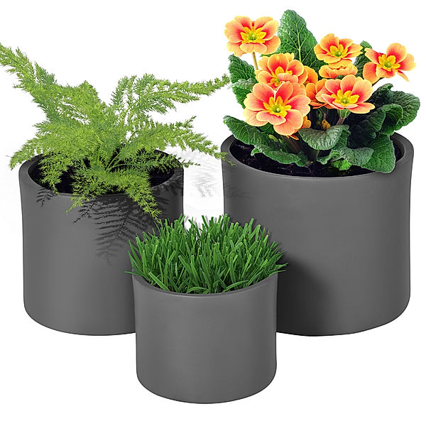 Pflanztöpfe-Set mit Loch grau (Farbe: natur)