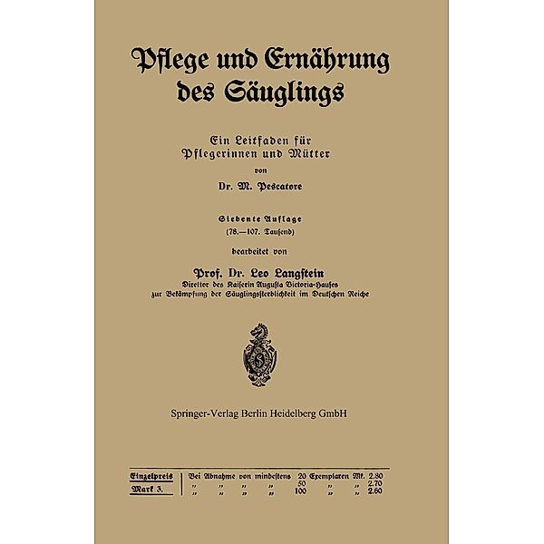 Pflege und Ernährung des Säuglings, M. Pescatore, Leo Langstein