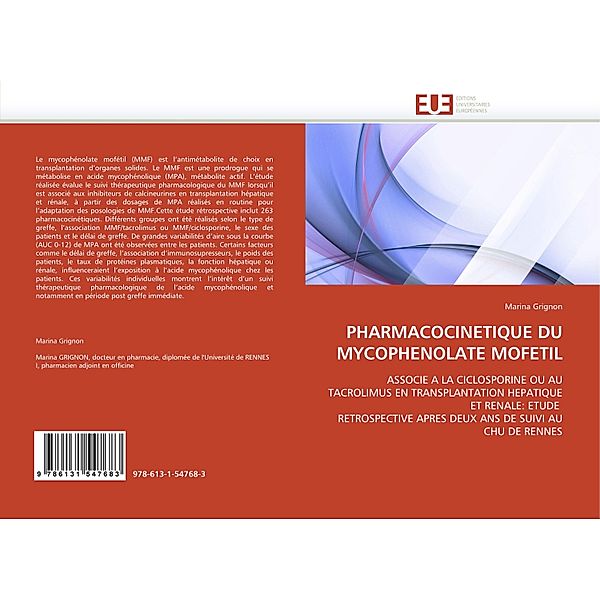 PHARMACOCINETIQUE DU MYCOPHENOLATE MOFETIL, Marina Grignon