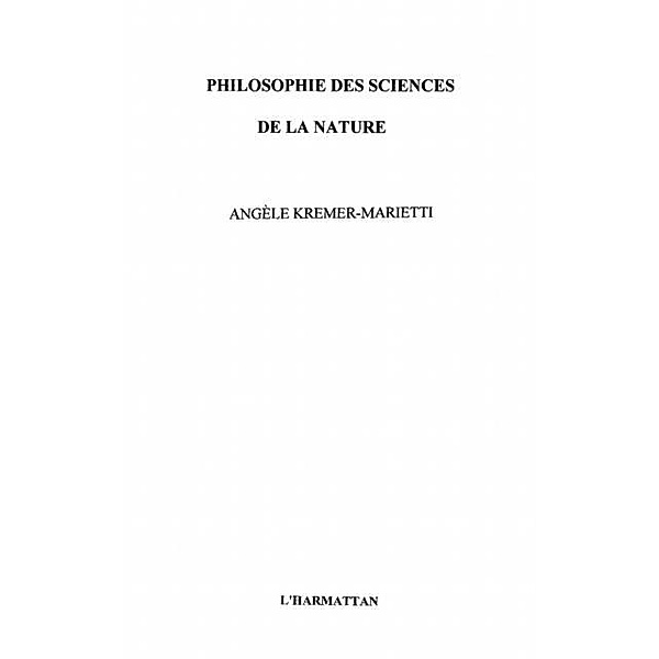 Philosophie des sciences de lanature / Hors-collection, Kremer-Marietti Angele