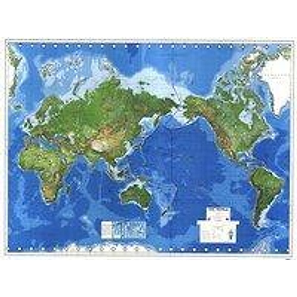 Physikalische Weltkarte mit Pazifik-Ansicht, Planokarte