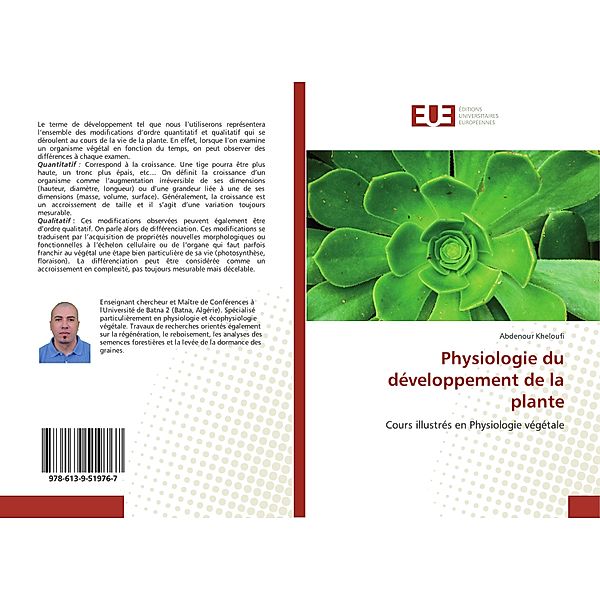 Physiologie du développement de la plante, Abdenour Kheloufi
