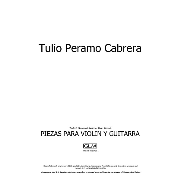 Piezas para violín y guitarra (1. Preludio; 2. Danza a tres; 3. Habanereando; 4. Crepuscular; 5. Canción sin palabras; 6. Zapateadero), Tulio Peramo Cabrera