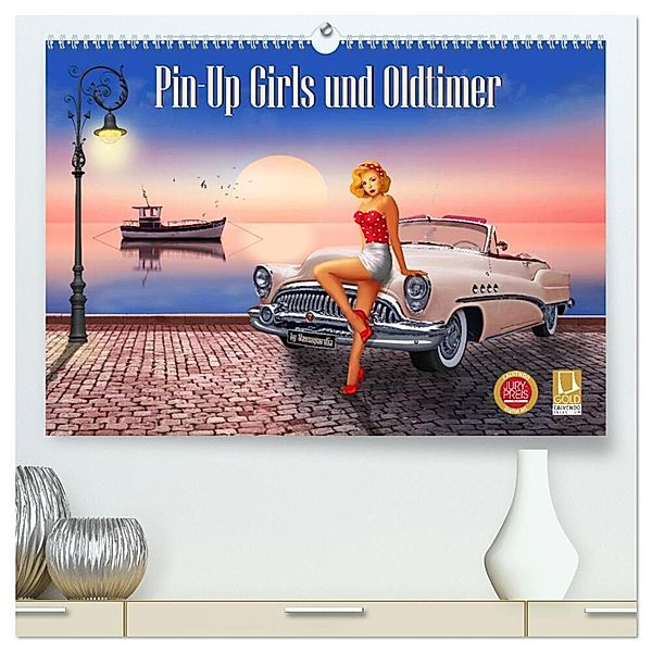 Pin-Up Girls und Oldtimer by Mausopardia (hochwertiger Premium Wandkalender 2024 DIN A2 quer), Kunstdruck in Hochglanz, Monika Jüngling alias Mausopardia