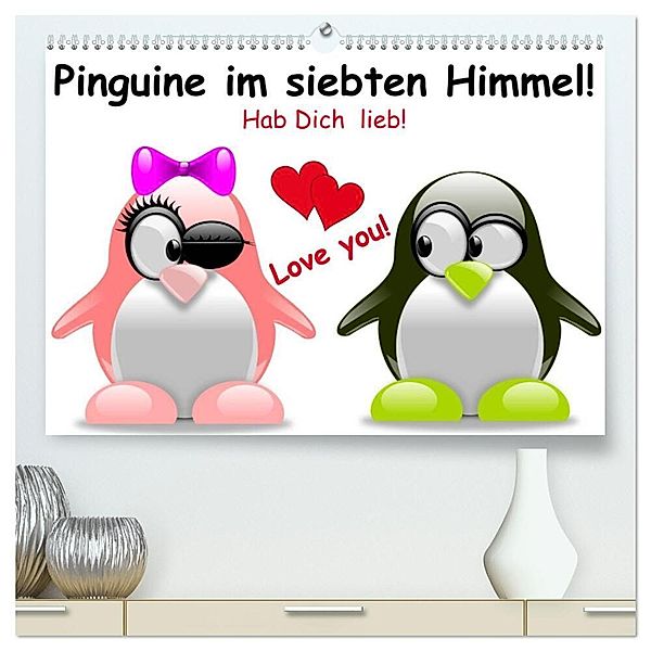 Pinguine im siebten Himmel! (hochwertiger Premium Wandkalender 2024 DIN A2 quer), Kunstdruck in Hochglanz, Elisabeth Stanzer