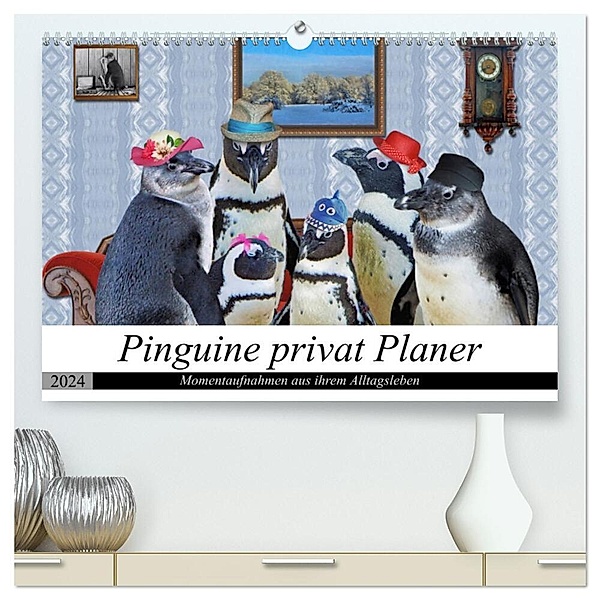 Pinguine privat Planer (hochwertiger Premium Wandkalender 2024 DIN A2 quer), Kunstdruck in Hochglanz, Garrulus glandarius