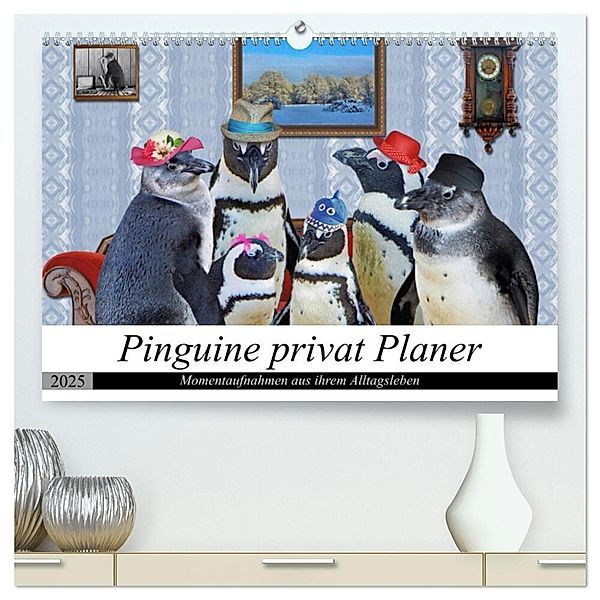 Pinguine privat Planer (hochwertiger Premium Wandkalender 2025 DIN A2 quer), Kunstdruck in Hochglanz, Calvendo, Garrulus glandarius