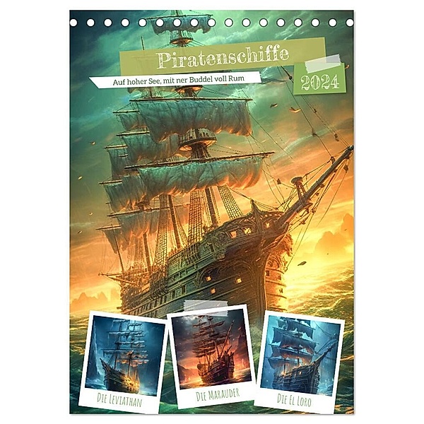 Piratenschiffe (Tischkalender 2024 DIN A5 hoch), CALVENDO Monatskalender, Steffen Gierok-Latnaik