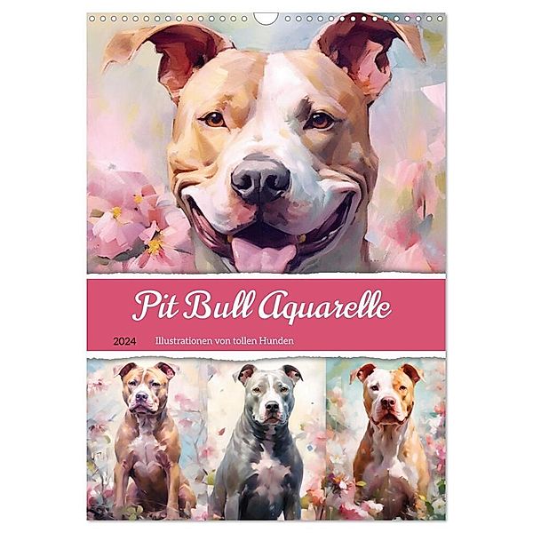 Pit Bull Aquarelle. Illustrationen von tollen Hunden (Wandkalender 2024 DIN A3 hoch), CALVENDO Monatskalender, Rose Hurley