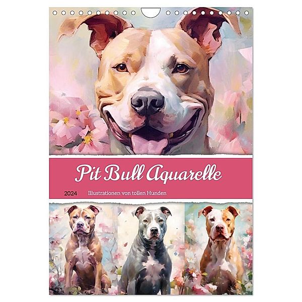 Pit Bull Aquarelle. Illustrationen von tollen Hunden (Wandkalender 2024 DIN A4 hoch), CALVENDO Monatskalender, Rose Hurley