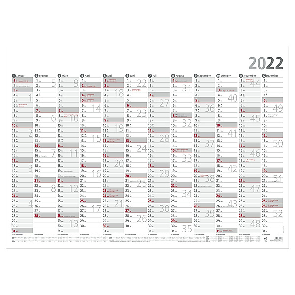 Plakatkalender 12 Monate 2022 - 88x63 cm - gerollt - mit Arbeitstage- und Wochenzählung - Posterkalender - Jahresplaner - 937-6111