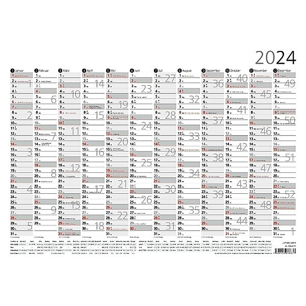 Plakatkalender 12 Monate 2024 - 29,7x21 cm - gerollt - mit Arbeitstage- und Wochenzählung - Posterkalender - Jahresplaner - 934-6111