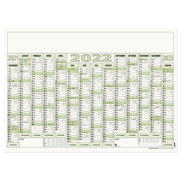 Plakatkalender 14 Monate 2022 - 88x63 cm - gerollt - Recyclingkarton - Blauer Engel - Jahresplaner - Wandplaner - 919-1713