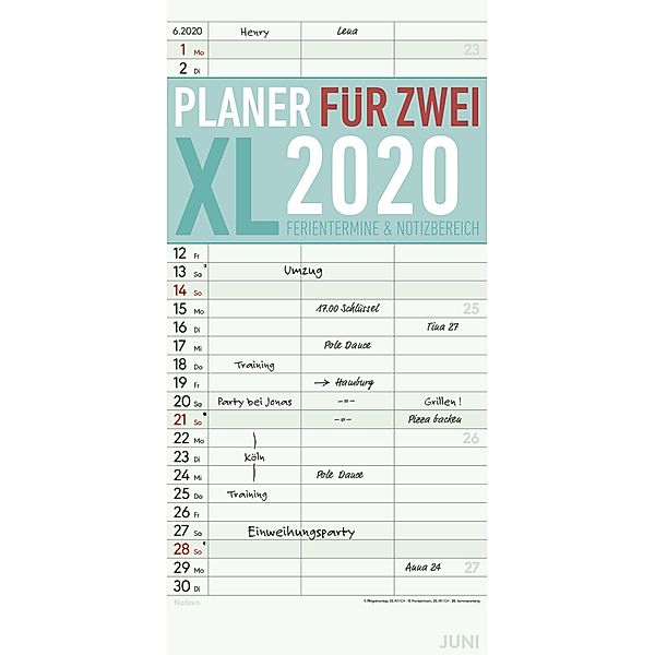 Planer für 2 XL 2020, ALPHA EDITION