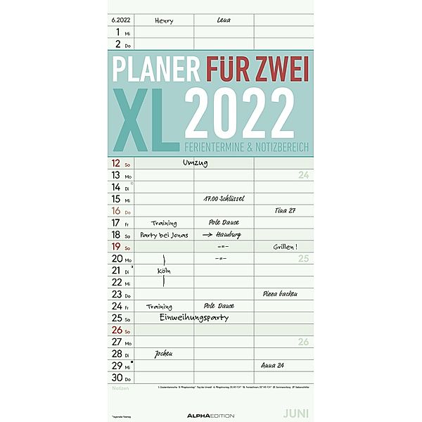 Planer für 2 XL 2022