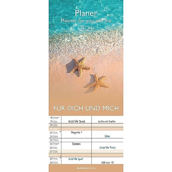 Planer Für Dich und mich 2024 - Familien-Timer 19,5x45 cm - 5 Spalten - Wand-Planer - viel Platz für Eintragungen - Familienkalender - Alpha Edition