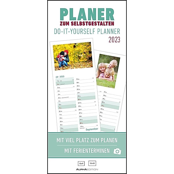 Planer zum Selbstgestalten 2023 - Bastel-Kalender - Do it yourself calendar 16x35 cm - datiert - Foto-Kalender - mit Fer