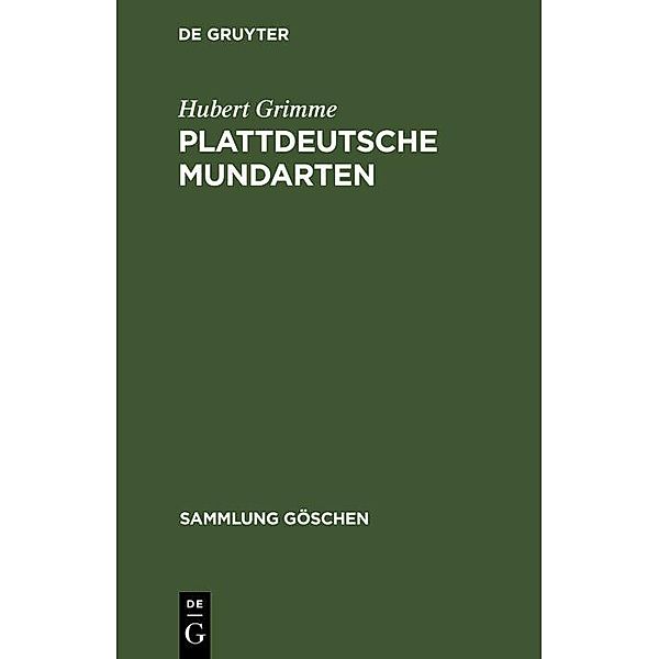 Plattdeutsche Mundarten / Sammlung Göschen Bd.461, Hubert Grimme