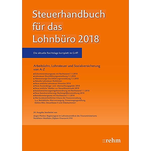 Plenker, J: Steuerhandbuch für das Lohnbüro 2018, Jürgen Plenker