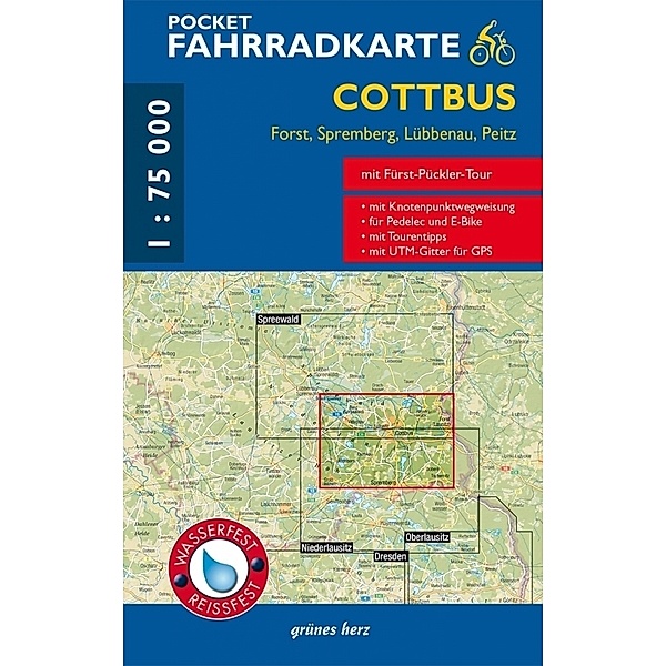 Pocket-Fahrradkarte Cottbus, Forst, Spremberg, Lübben, Peitz