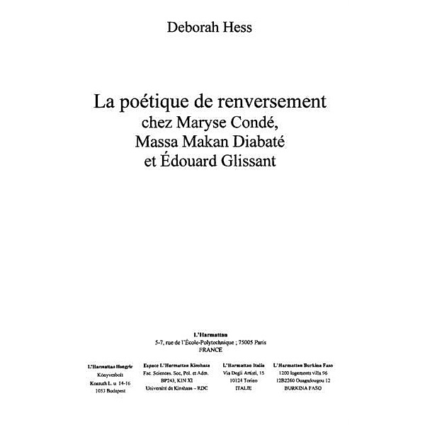 Poetique de renversement chez maryse conde massa makan diaba / Hors-collection, Hess Deborah