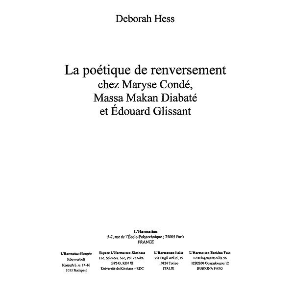 Poetique de renversement chez maryse conde massa makan diaba / Hors-collection, Hess Deborah