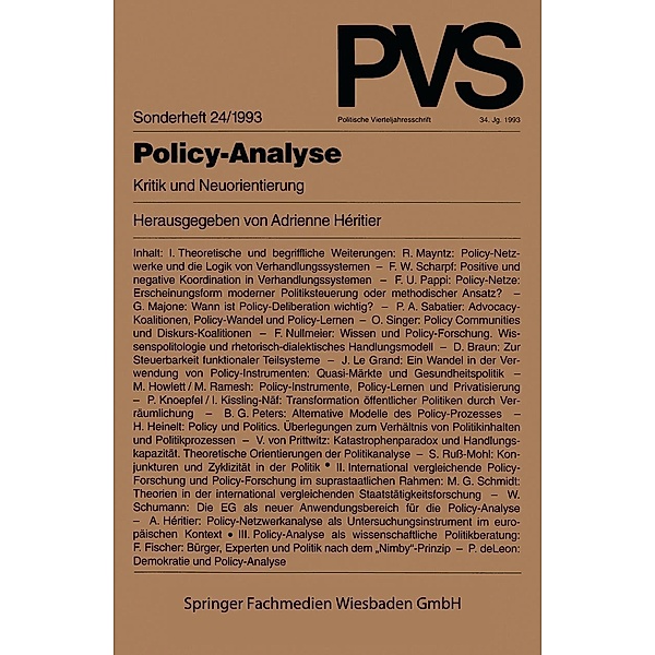 Policy-Analyse / Politische Vierteljahresschrift Sonderhefte Bd.24