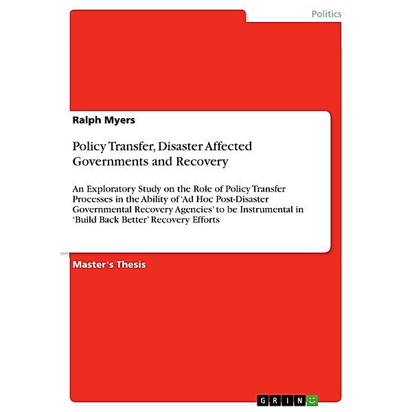 Policy Transfer, Disaster Affected Governments and Recovery, Ralph Myers