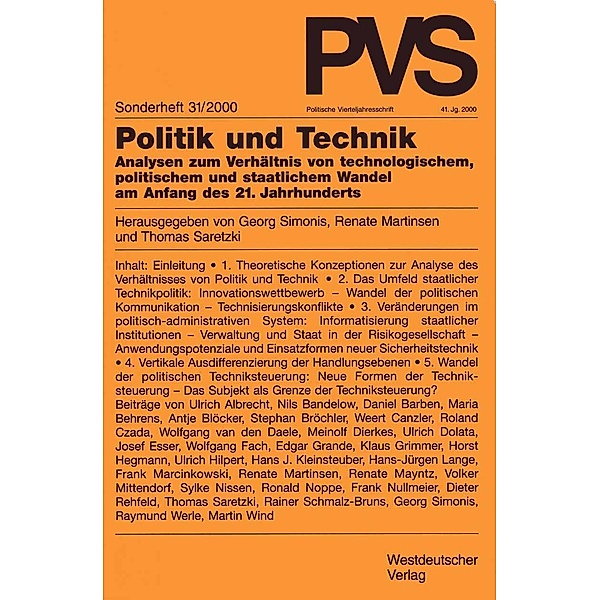 Politik und Technik / Politische Vierteljahresschrift Sonderhefte Bd.31