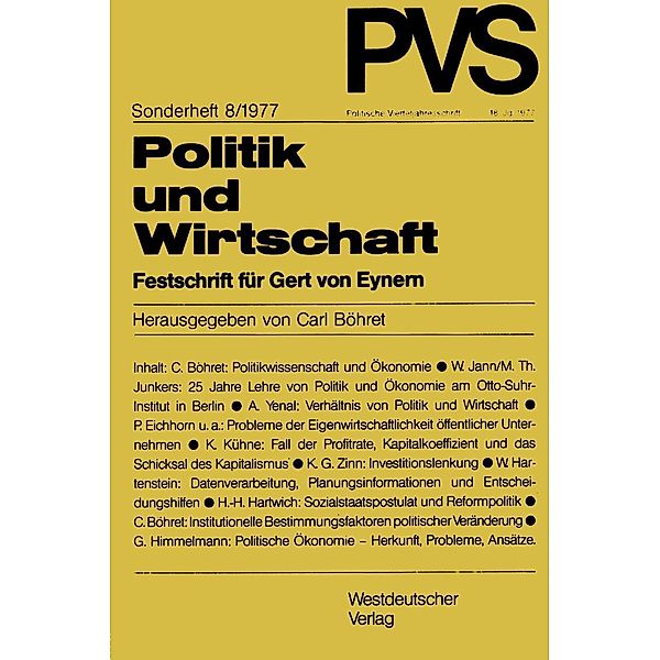 Politik und Wirtschaft / Politische Vierteljahresschrift Sonderhefte Bd.8/1977