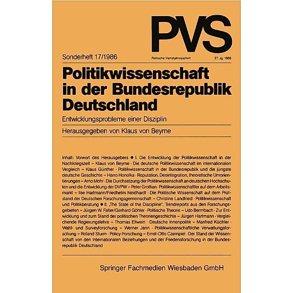 Politikwissenschaft in der Bundesrepublik Deutschland / Politische Vierteljahresschrift Sonderhefte