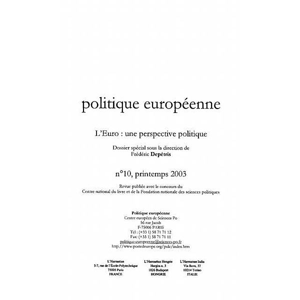 Politique europeenne no. 10 / Hors-collection, Collectif