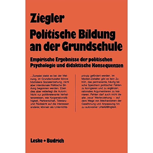 Politische Bildung an der Grundschule / Schriften zur Politischen Didaktik Bd.15, Ingrid Ziegler