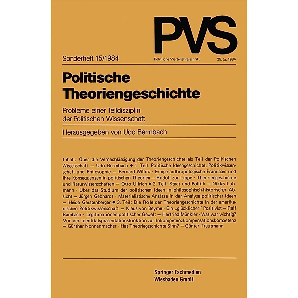 Politische Theoriengeschichte / Politische Vierteljahresschrift Sonderhefte Bd.15