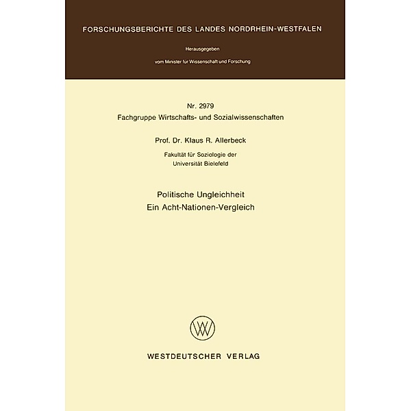 Politische Ungleichheit / Forschungsberichte des Landes Nordrhein-Westfalen Bd.2979, Klaus Allerbeck