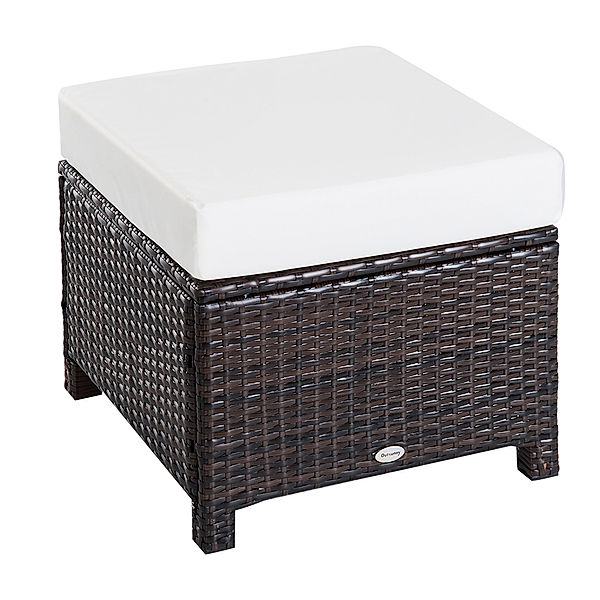 Poly Rattan Hocker mit Polsterauflage (Farbe: braun)