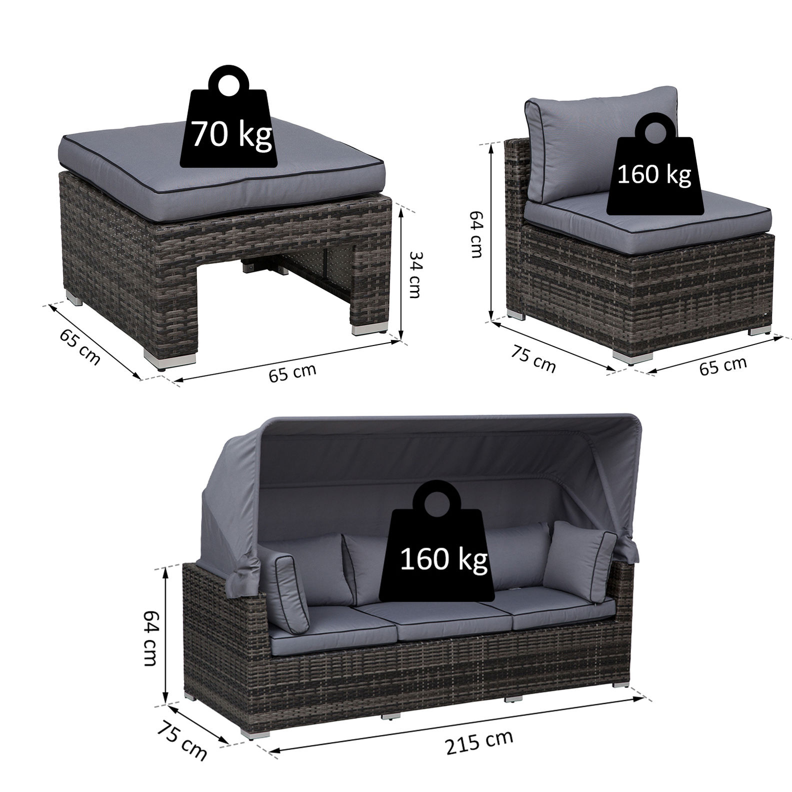 Polyrattan Lounge-Set mit Sonnendach, Kissen und Beistelltisch | Weltbild.de