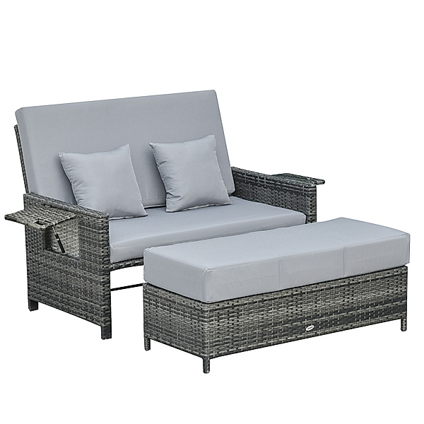 Polyrattan Lounge-Sofa mit Kissen (Farbe: grau)