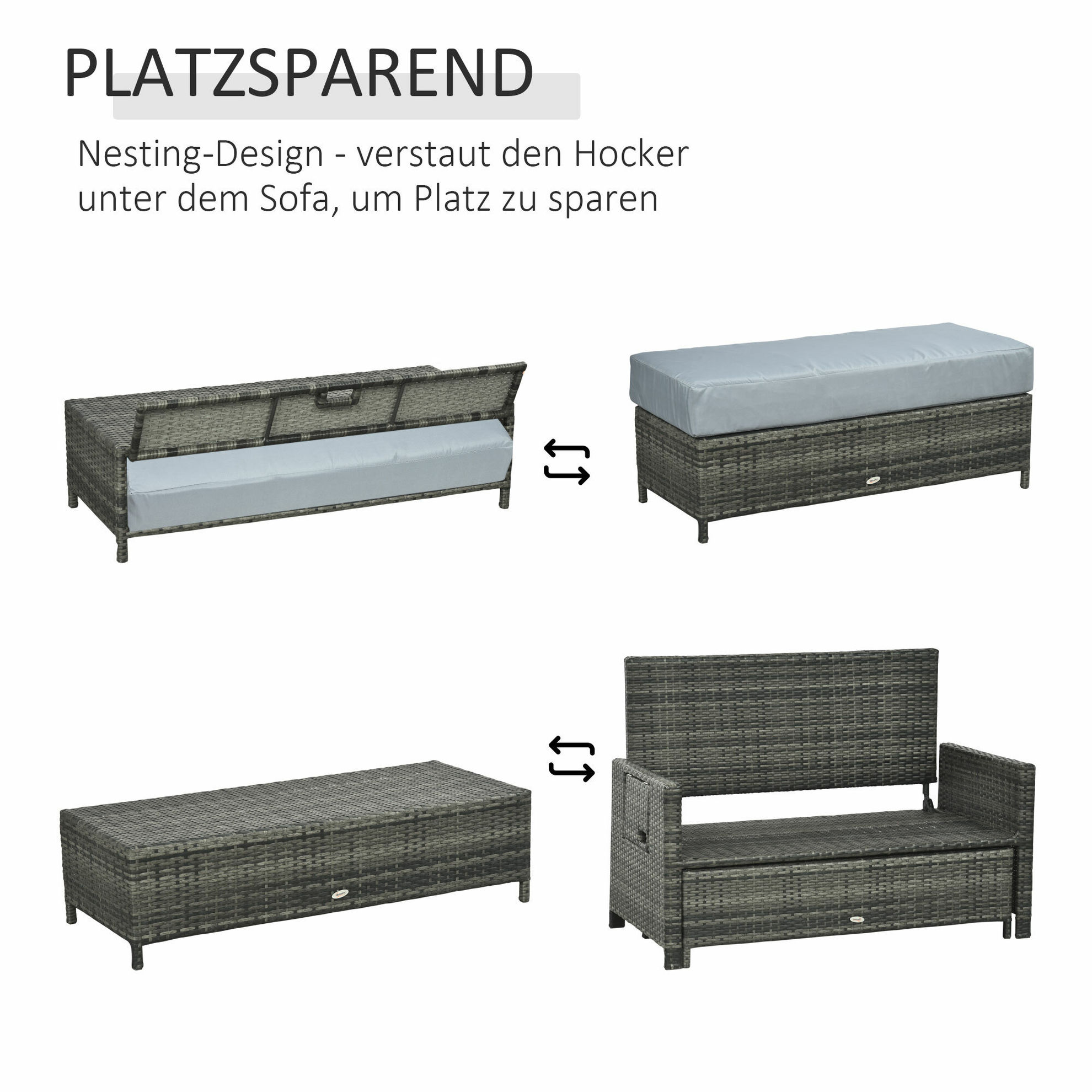 Polyrattan Lounge-Sofa mit Kissen Farbe: grau | Weltbild.de