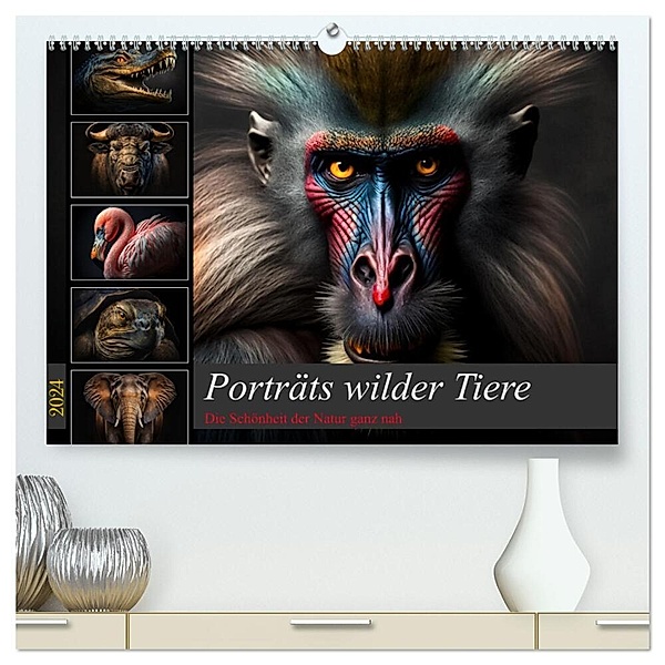 Porträts wilder Tiere (hochwertiger Premium Wandkalender 2024 DIN A2 quer), Kunstdruck in Hochglanz, Dirk Meutzner