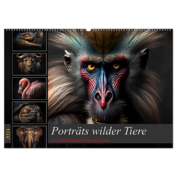 Porträts wilder Tiere (Wandkalender 2024 DIN A2 quer), CALVENDO Monatskalender, Dirk Meutzner