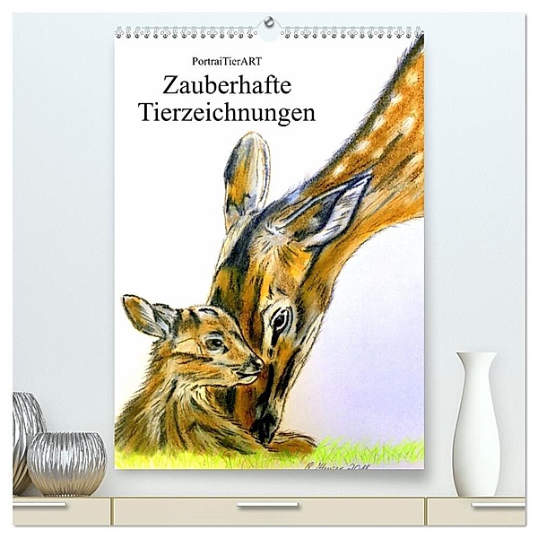 PortraiTierART Zauberhafte Tierzeichnungen (hochwertiger Premium Wandkalender 2024 DIN A2 hoch), Kunstdruck in Hochglanz, PortraiTierART Kerstin Heuser