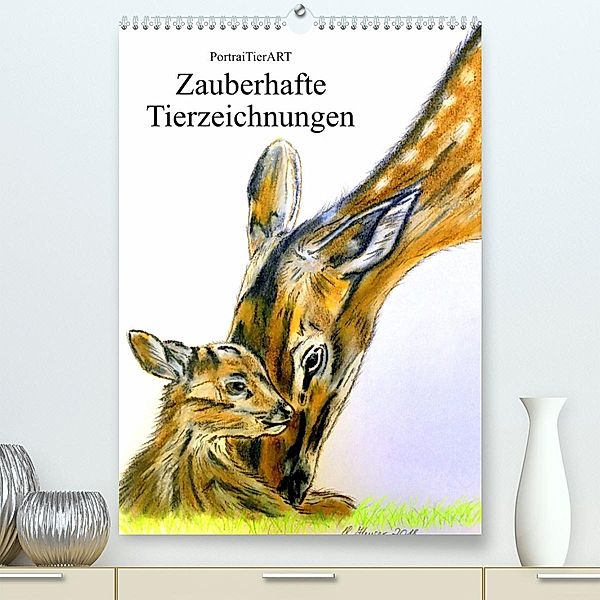PortraiTierART Zauberhafte Tierzeichnungen (Premium, hochwertiger DIN A2 Wandkalender 2023, Kunstdruck in Hochglanz), PortraiTierART Kerstin Heuser