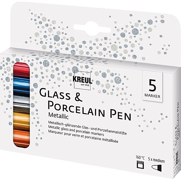 KREUL Porzellan-Malstifte PORCELAIN AND GLASS PEN GLITTER 160° 5-teilig