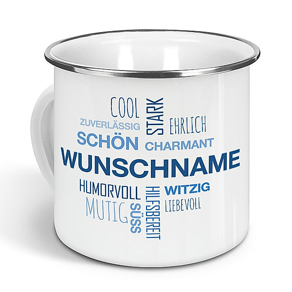 Positive Eigenschaften Modern - Emaille-Tasse mit Namen