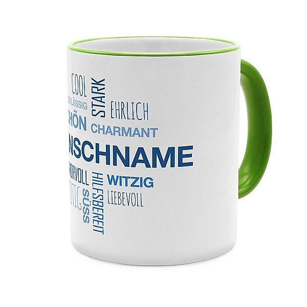 Positive Eigenschaften Modern - Personalisierter Kaffeebecher (Farbe: Grün)