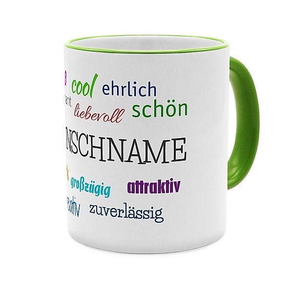 Positive Eigenschaften - Personalisierter Kaffeebecher (Farbe: Grün)