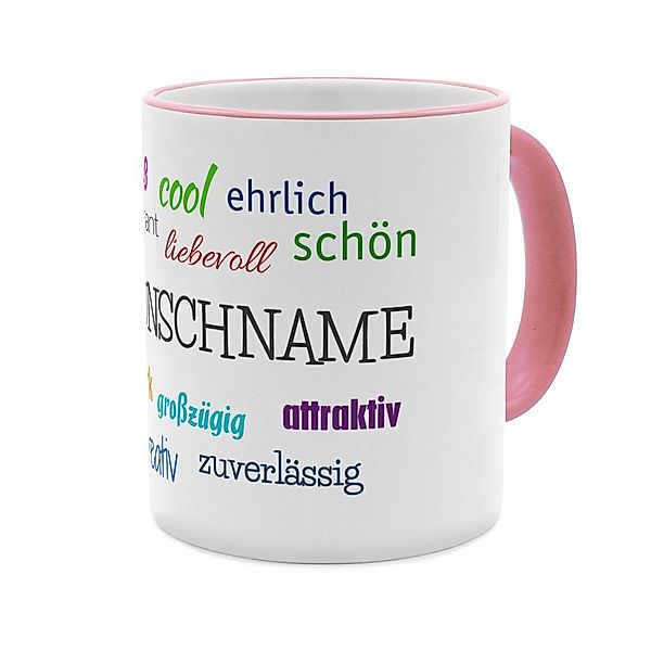 Positive Eigenschaften - Personalisierter Kaffeebecher (Farbe: Rosa)